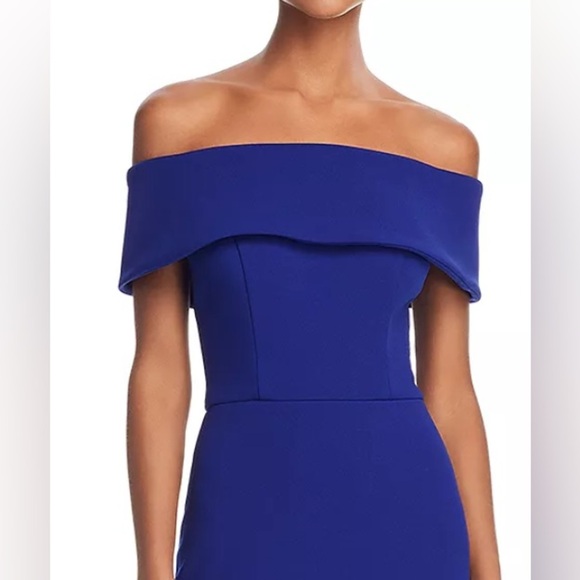 AQUA Off-the-Shoulder Scuba Crepe Gown Marine Blue.                  A - Picture 3 of 10